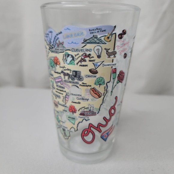 State of Ohio Map Hotspots Cocktail Drink Glass By Fish-Kiss 6" Tall - Picture 1 of 6